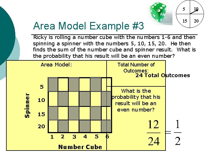 Area Model Example #3 5 10 15 20 Ricky is rolling a number cube Area Model Example #3 5 10 15 20 Ricky is rolling a number cube