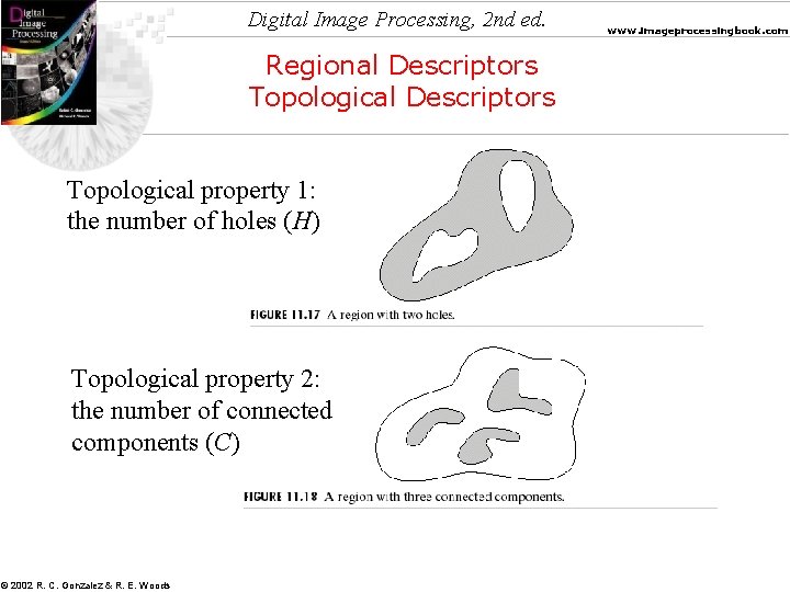 Digital Image Processing, 2 nd ed. Regional Descriptors Topological property 1: the number of