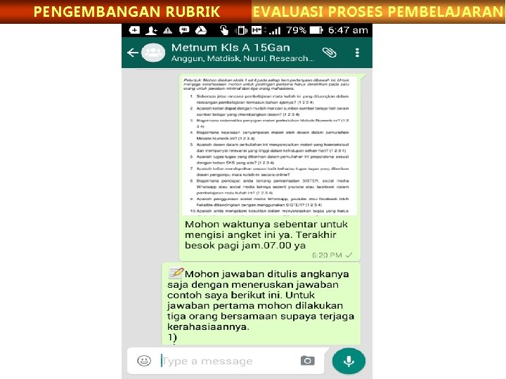 PENGEMBANGAN RUBRIK EVALUASI PROSES PEMBELAJARAN 