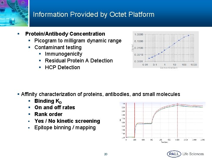 § Protein/Antibody Concentration § Picogram to milligram dynamic range § Contaminant testing § Immunogenicity