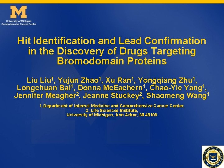 Hit Identification and Lead Confirmation in the Discovery of Drugs Targeting Bromodomain Proteins Liu