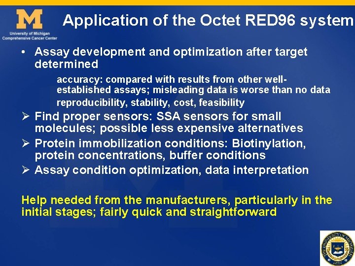 Application of the Octet RED 96 system • Assay development and optimization after target