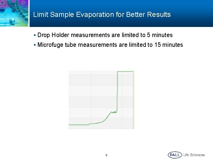Limit Sample Evaporation for Better Results § Drop Holder measurements are limited to 5 Limit Sample Evaporation for Better Results § Drop Holder measurements are limited to 5