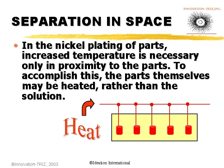 INNOVATION-TRIZ, INC. SEPARATION IN SPACE • In the nickel plating of parts, increased temperature