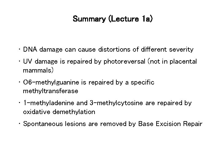 Summary (Lecture 1 a) • DNA damage can cause distortions of different severity •