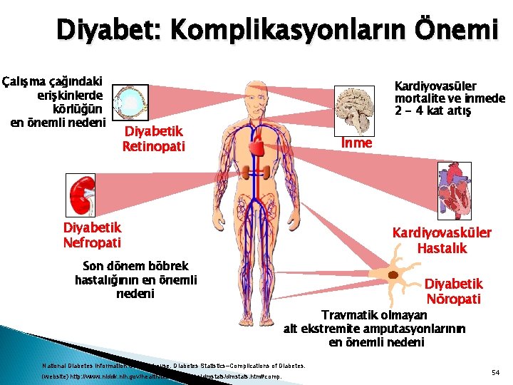 Diyabet: Komplikasyonların Önemi Çalışma çağındaki erişkinlerde körlüğün en önemli nedeni Kardiyovasüler mortalite ve inmede