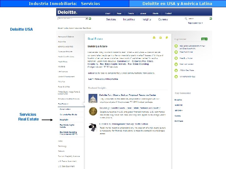 Industria Inmobiliaria: Deloitte USA Servicios Real Estate Servicios Deloitte en USA y América Latina