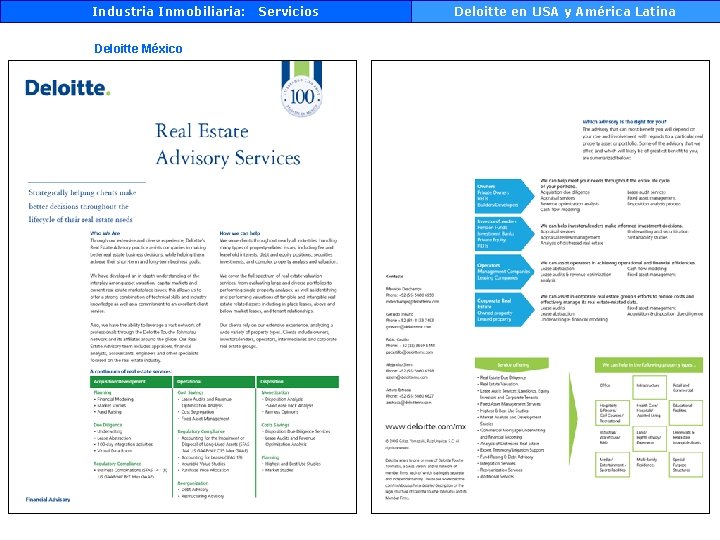 Industria Inmobiliaria: Deloitte México Servicios Deloitte en USA y América Latina 