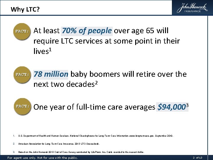 Why LTC? At least 70% of people over age 65 will require LTC services