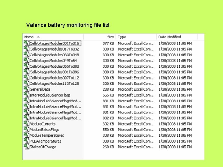 Valence battery monitoring file list 