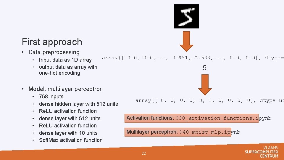 First approach • Data preprocessing array([ 0. 0, . . . , 0. 951,