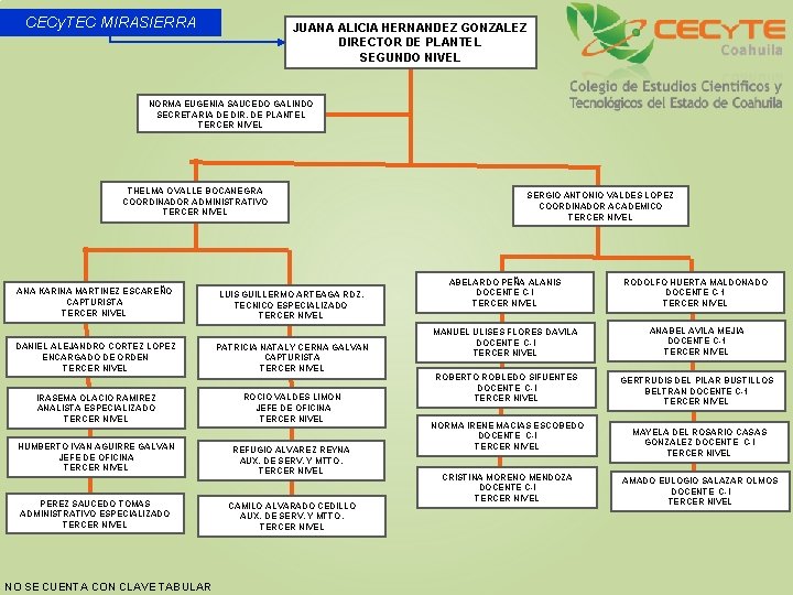 CECy. TEC MIRASIERRA JUANA ALICIA HERNANDEZ GONZALEZ DIRECTOR DE PLANTEL SEGUNDO NIVEL NORMA EUGENIA