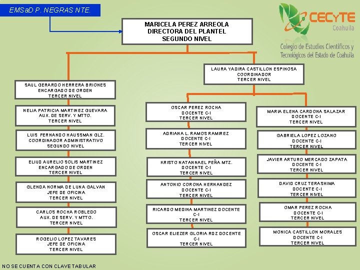 EMSa. D P. NEGRAS NTE. MARICELA PEREZ ARREOLA DIRECTORA DEL PLANTEL SEGUNDO NIVEL LAURA