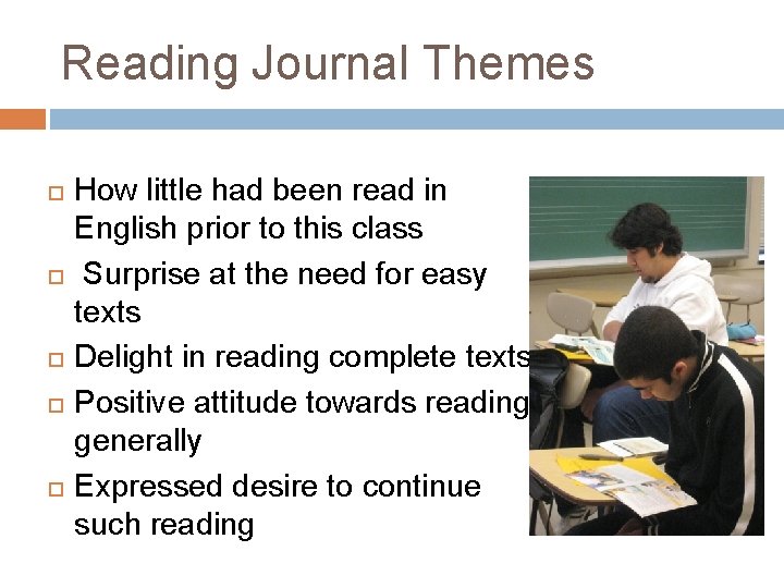 Reading Journal Themes How little had been read in English prior to this class Reading Journal Themes How little had been read in English prior to this class