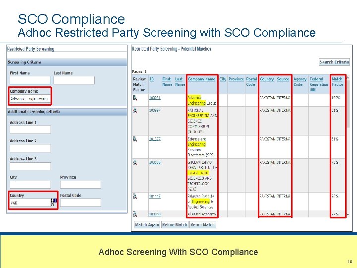 SCO Compliance Adhoc Restricted Party Screening with SCO Compliance Adhoc Screening With SCO Compliance