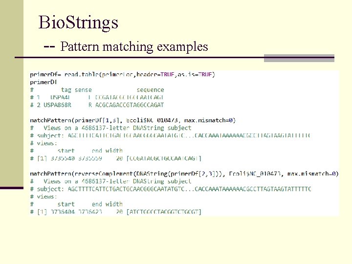 Bio. Strings -- Pattern matching examples 