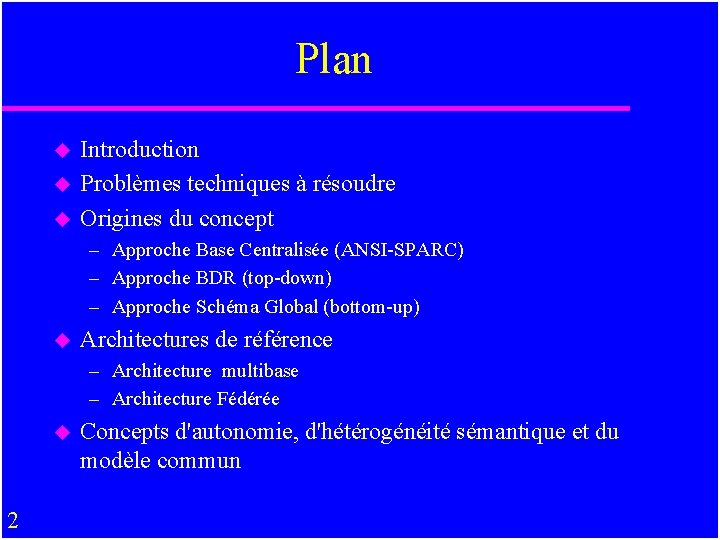 Plan u u u Introduction Problèmes techniques à résoudre Origines du concept – Approche