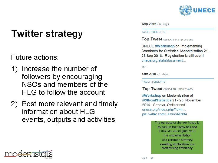 Twitter strategy Future actions: 1) Increase the number of followers by encouraging NSOs and