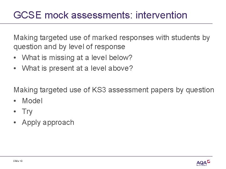 GCSE mock assessments: intervention Making targeted use of marked responses with students by question