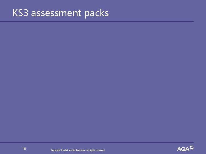 KS 3 assessment packs 18 Copyright © AQA and its licensors. All rights reserved.