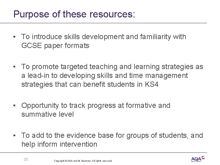 Purpose of these resources: • To introduce skills development and familiarity with GCSE paper