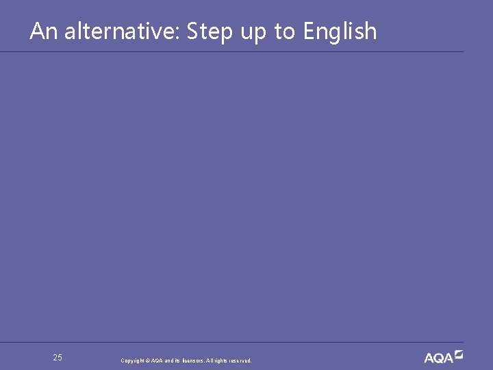 An alternative: Step up to English 25 Copyright © AQA and its licensors. All