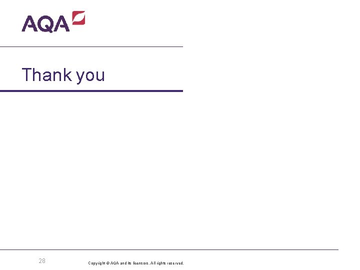 Thank you 28 Copyright © AQA and its licensors. All rights reserved. 