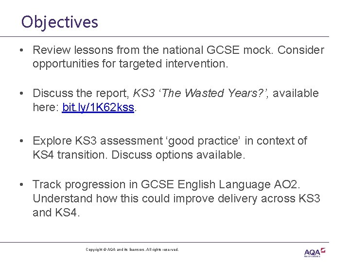 Objectives • Review lessons from the national GCSE mock. Consider opportunities for targeted intervention.