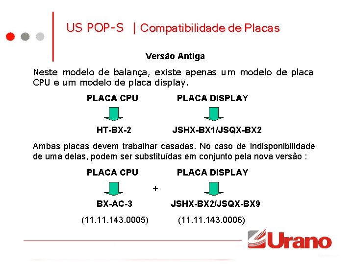 US POP-S | Compatibilidade de Placas Versão Antiga Neste modelo de balança, existe apenas