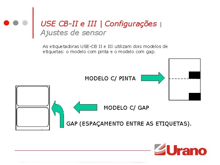 USE CB-II e III | Configurações Ajustes de sensor | As etiquetadoras USE-CB II