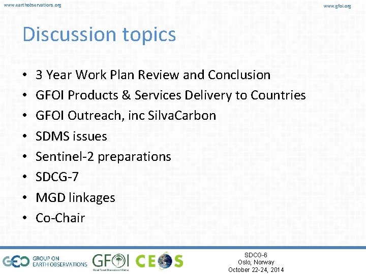 www. earthobservations. org www. gfoi. org Discussion topics • • 3 Year Work Plan