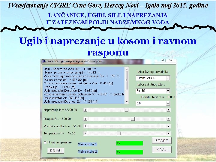IVsavjetovanje CIGRE Crne Gore, Herceg Novi – Igalo maj 2015. godine LANČANICE, UGIBI, SILE