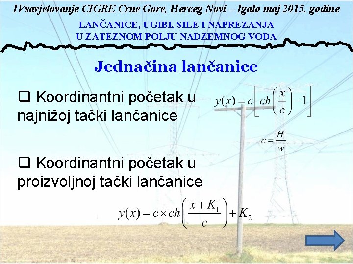 IVsavjetovanje CIGRE Crne Gore, Herceg Novi – Igalo maj 2015. godine LANČANICE, UGIBI, SILE