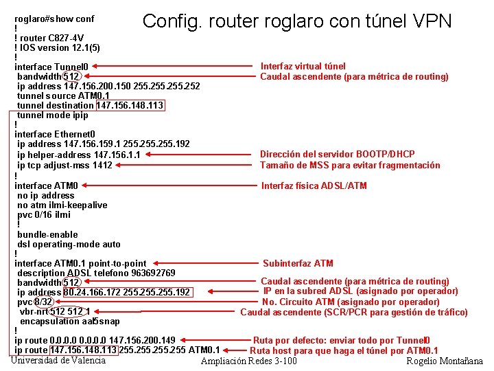 Config. router roglaro con túnel VPN roglaro#show conf ! ! router C 827 -4