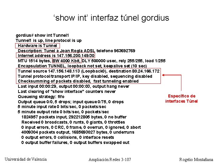 ‘show int’ interfaz túnel gordius# show int Tunnel 1 is up, line protocol is