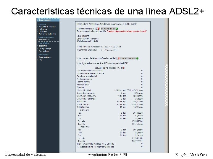 Características técnicas de una línea ADSL 2+ Universidad de Valencia Ampliación Redes 3 -90
