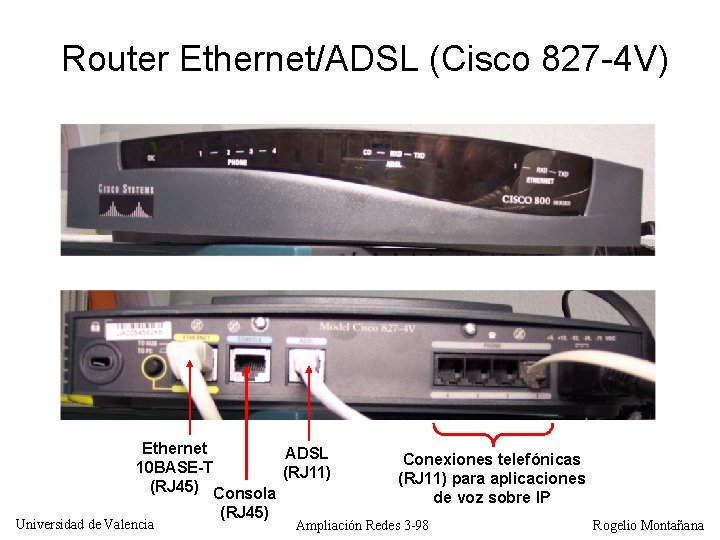 Router Ethernet/ADSL (Cisco 827 -4 V) Ethernet ADSL 10 BASE-T (RJ 11) (RJ 45)