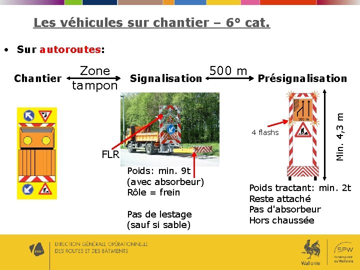 Les véhicules sur chantier – 6° cat. • Sur autoroutes: Zone tampon Signalisation 500