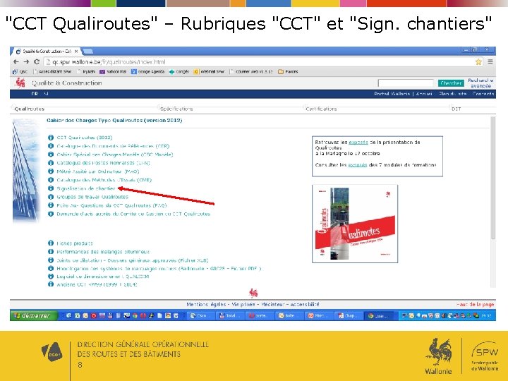 "CCT Qualiroutes" – Rubriques "CCT" et "Sign. chantiers" 8 