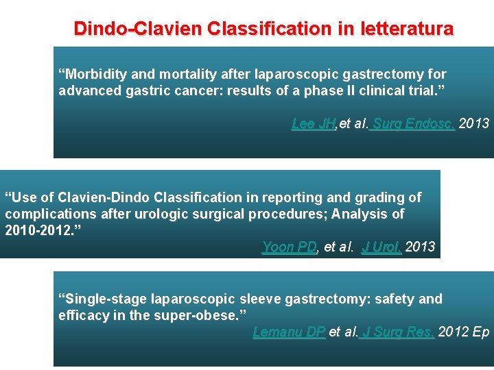 Dindo-Clavien Classification in letteratura “Morbidity and mortality after laparoscopic gastrectomy for advanced gastric cancer: