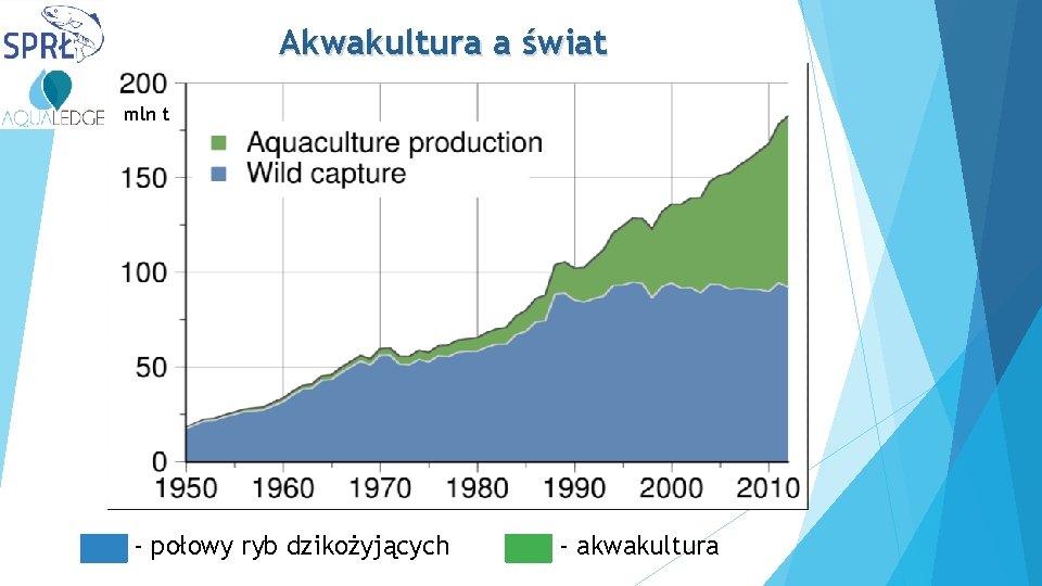 Akwakultura a świat mln t - połowy ryb dzikożyjących - akwakultura 