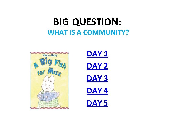 BIG QUESTION: WHAT IS A COMMUNITY? DAY 1 DAY 2 DAY 3 DAY 4