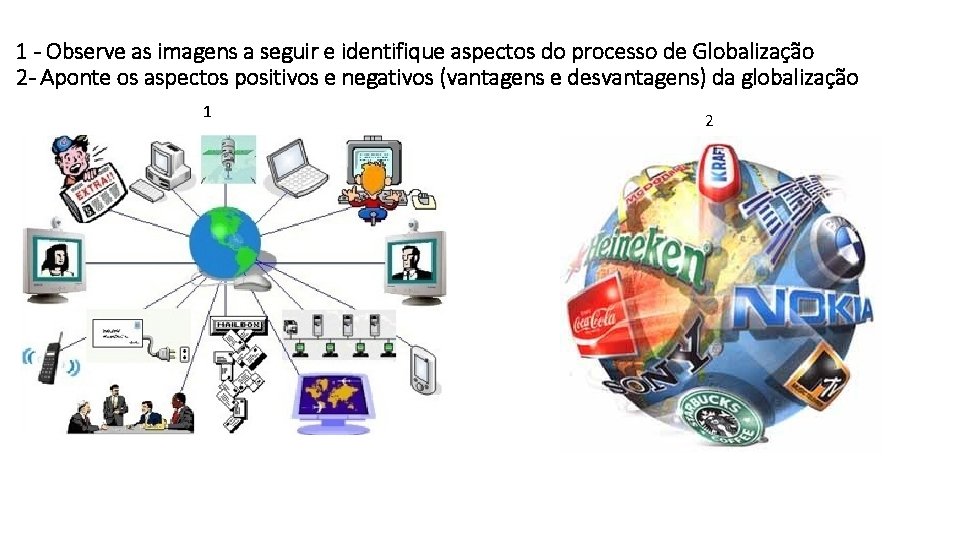 1 - Observe as imagens a seguir e identifique aspectos do processo de Globalização