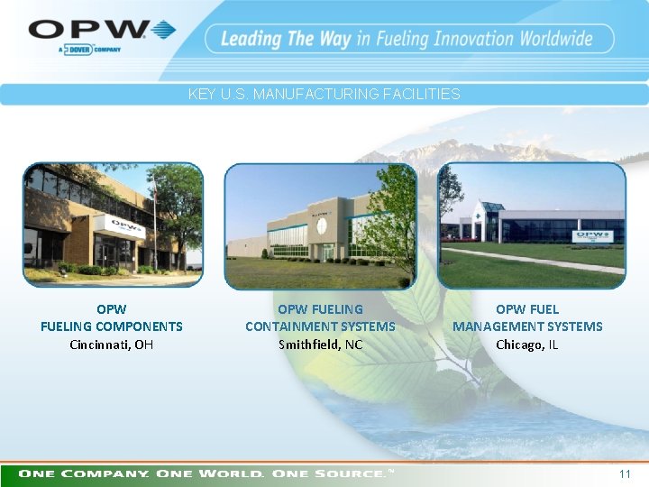 KEY U. S. MANUFACTURING FACILITIES OPW FUELING COMPONENTS Cincinnati, OH OPW FUELING CONTAINMENT SYSTEMS