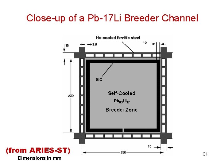 Close-up of a Pb-17 Li Breeder Channel Self-Cooled Breeder Zone (from ARIES-ST) Dimensions in