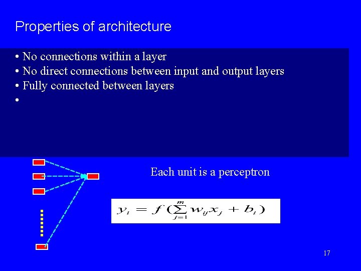 Properties of architecture • No connections within a layer • No direct connections between Properties of architecture • No connections within a layer • No direct connections between