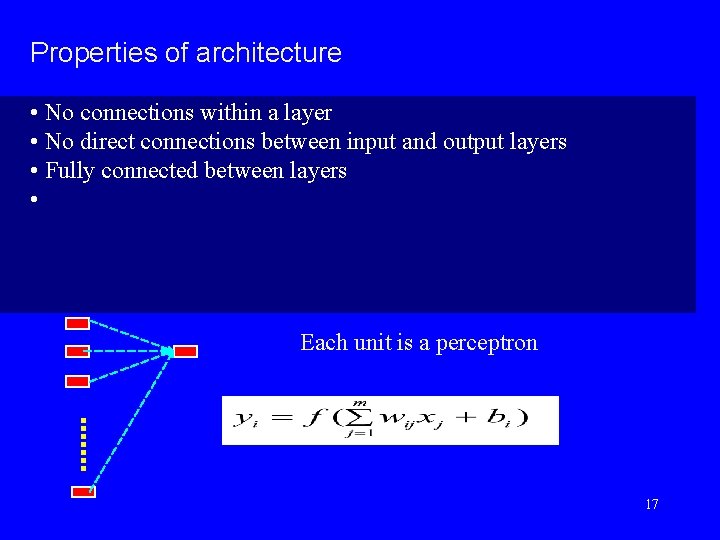 Properties of architecture • No connections within a layer • No direct connections between