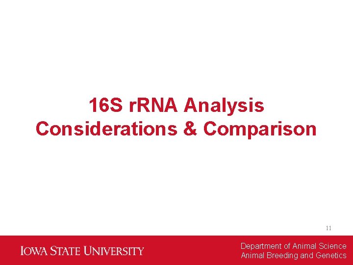 16 S r. RNA Analysis Considerations & Comparison 11 Department of Animal Science Animal