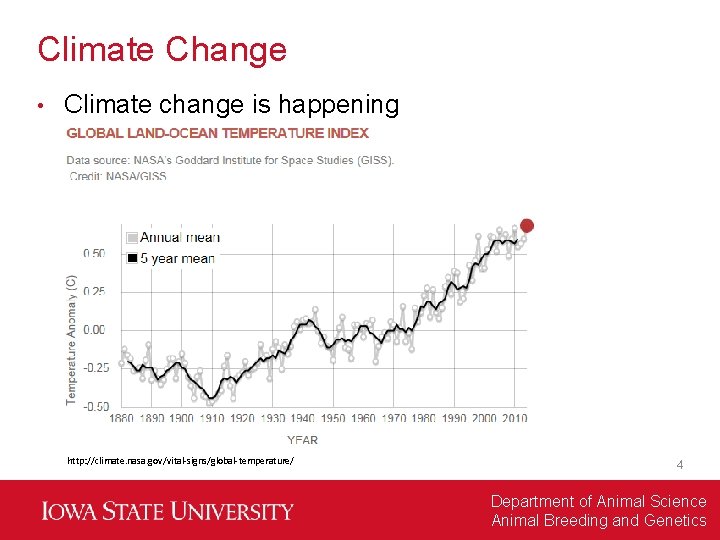 Climate Change • Climate change is happening http: //climate. nasa. gov/vital-signs/global-temperature/ 4 Department of