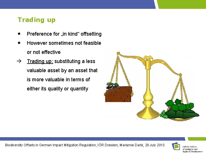 Trading up Preference for „in kind“ offsetting However sometimes not feasible or not effective